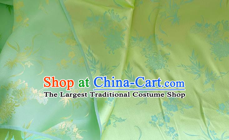 Green China Mulberry Silk Cloth Classical Plum Blossoms Orchid Bamboo Chrysanthemum Pattern Jacquard Material Chinese Traditional Cheongsam Fabric