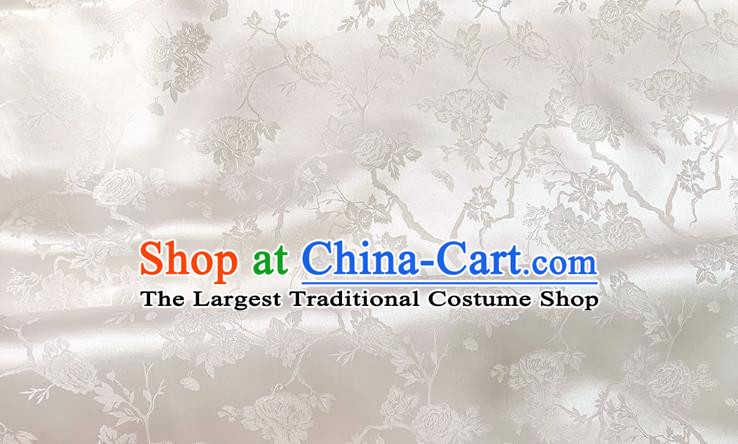 White Traditional Cheongsam Fabric China Mulberry Silk Cloth Chinese Classical Peony Pattern Jacquard Material