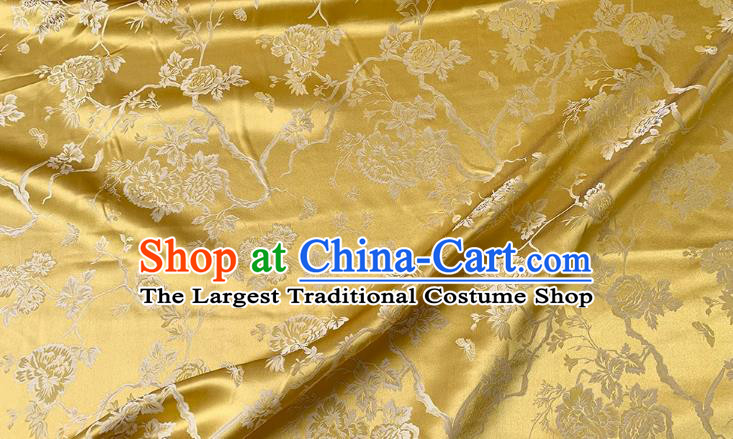 Golden China Mulberry Silk Cloth Chinese Classical Peony Pattern Jacquard Material Traditional Cheongsam Fabric