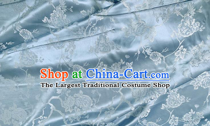 Blue Chinese Classical Peony Pattern Jacquard Material China Traditional Cheongsam Fabric Mulberry Silk Cloth