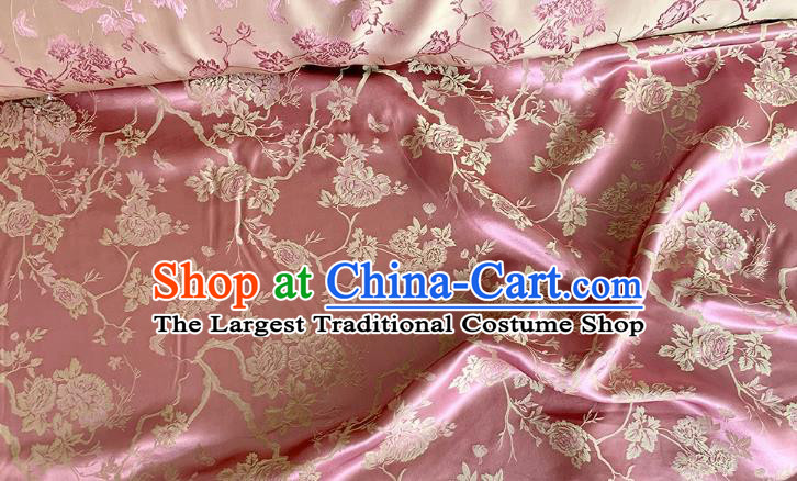 Bean Paste Pink Chinese Mulberry Silk Cloth Classical Peony Pattern Jacquard Material China Traditional Cheongsam Fabric