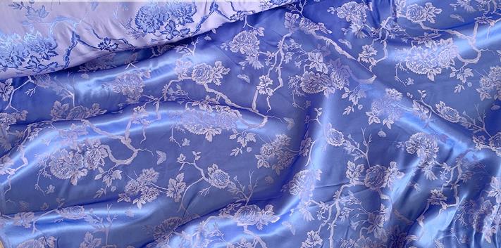 Bluish Violet China Classical Peony Pattern Jacquard Material Traditional Cheongsam Fabric Chinese Mulberry Silk Cloth
