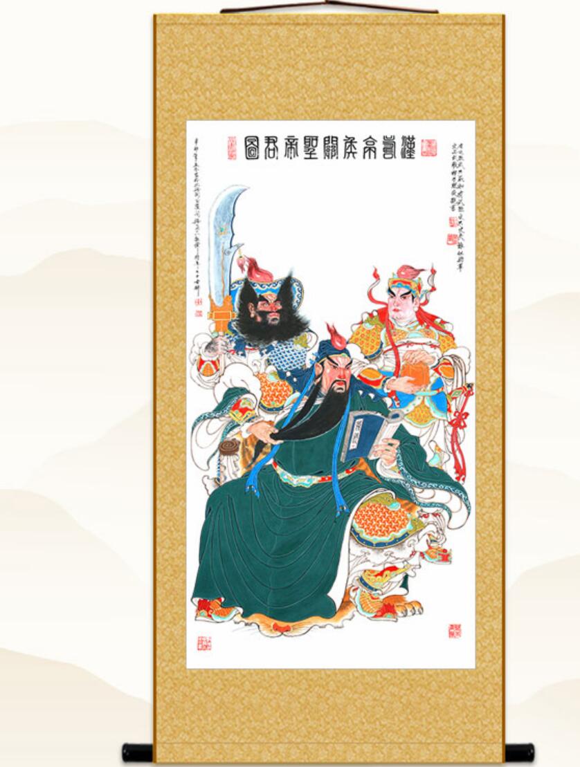 Guan Gong Night Reading Painting Guan Ping Zhou Cang Figure Painting Guan Sheng God Painting Silk Scroll