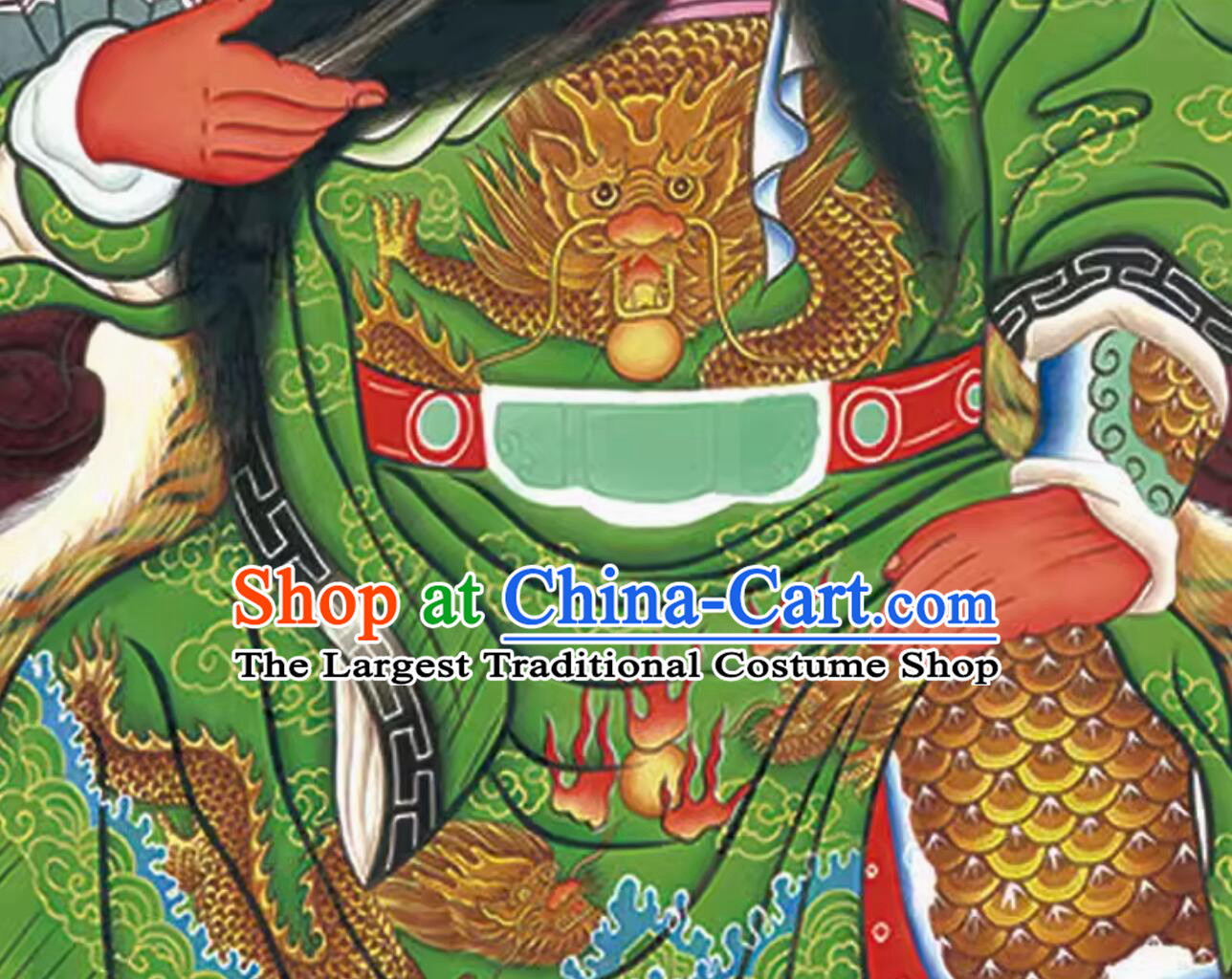 China Guan Gong Xian Sheng Painting Guan Sheng God Painting Silk Scroll Guan Ping Zhou Cang Figure Painting