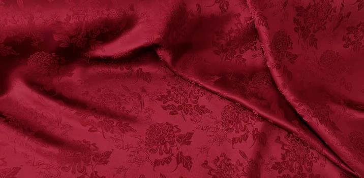 Wine Red China Traditional Cheongsam Fabric Chinese Mulberry Silk Cloth Classical Chrysanthemum Pattern Jacquard Satin Material