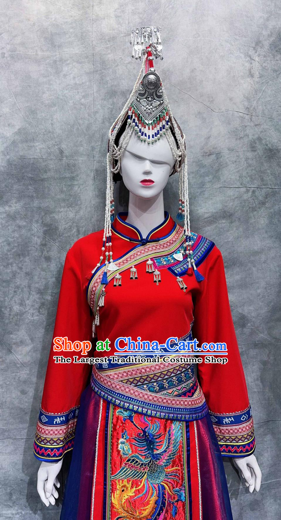Chinese March rd Stage Show Costume She Ethnic Woman Clothing China National Minority Wedding Red Shirt and Skirt