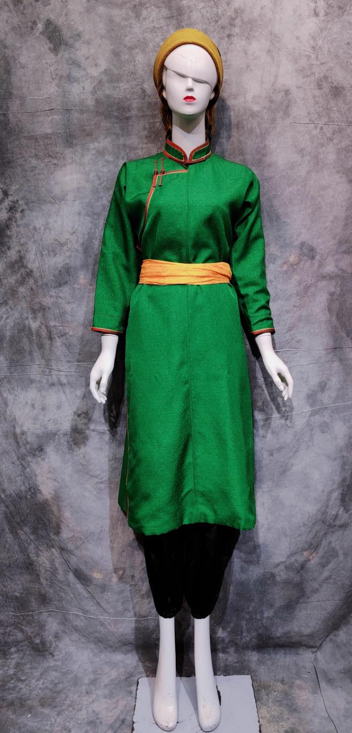 China Mongol National Minority Green Dress Chinese Dance Performance Costume Mongolian Ethnic Woman Clothing