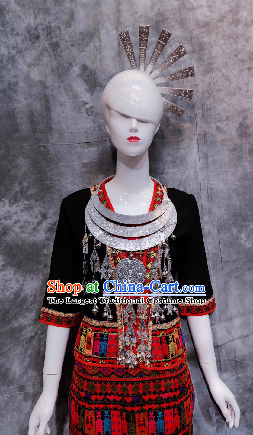 China Li Ethnic Woman Clothing National Minority Blouse and Skirt Chinese Dance Performance Costume