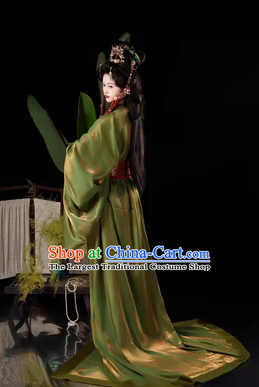 Chinese Travel Photography Clothing Traditional Hanfu Green Warring States Robe Ancient Princess Costumes Complete Set