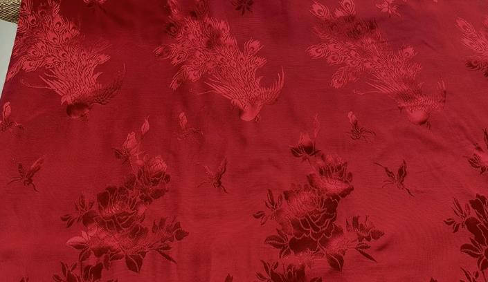 Red Chinese Classical Peacock Peony Pattern Jacquard Material China Traditional Cheongsam Fabric Mulberry Silk Cloth