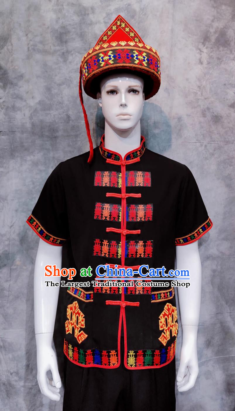 Chinese Hainan Dance Performance Costume China Li Ethnic Male Clothing National Minority Shirt and Pants Complete Set