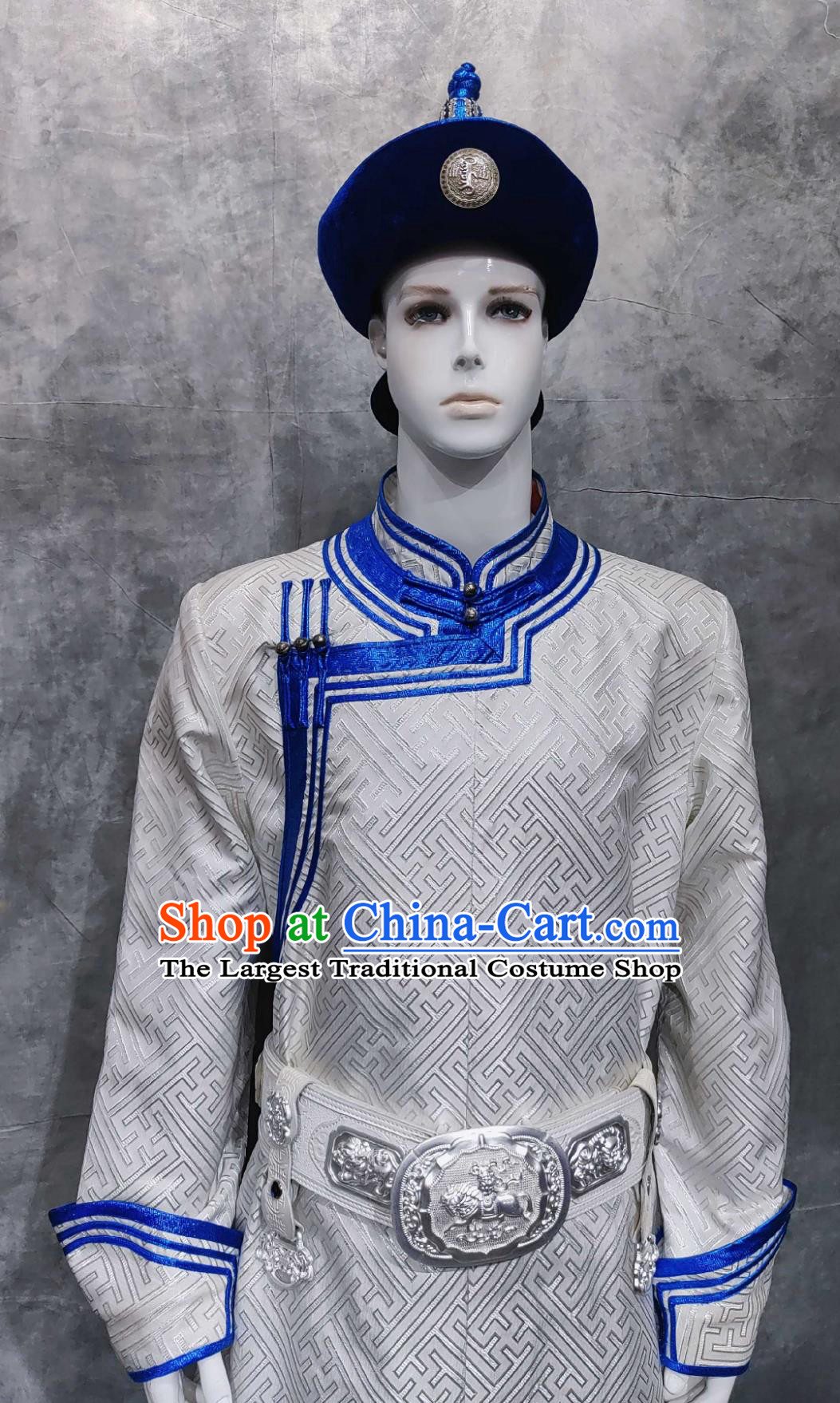 China Traditional White Mongolian Robe Mongol Ethnic Folk Dance Clothing Chinese National Minority Male Outfit