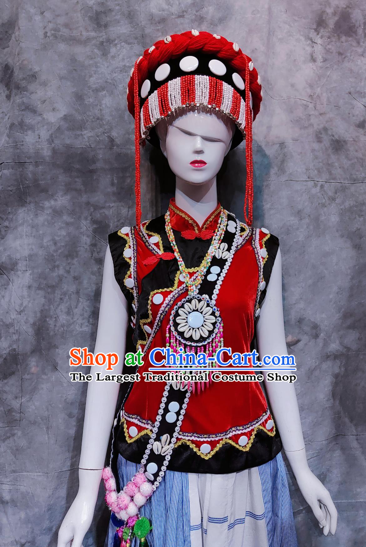 Chinese Lisu National Minority Outfit China Traditional Yunnan Folk Dance Costume Lisor Ethnic Woman Clothing