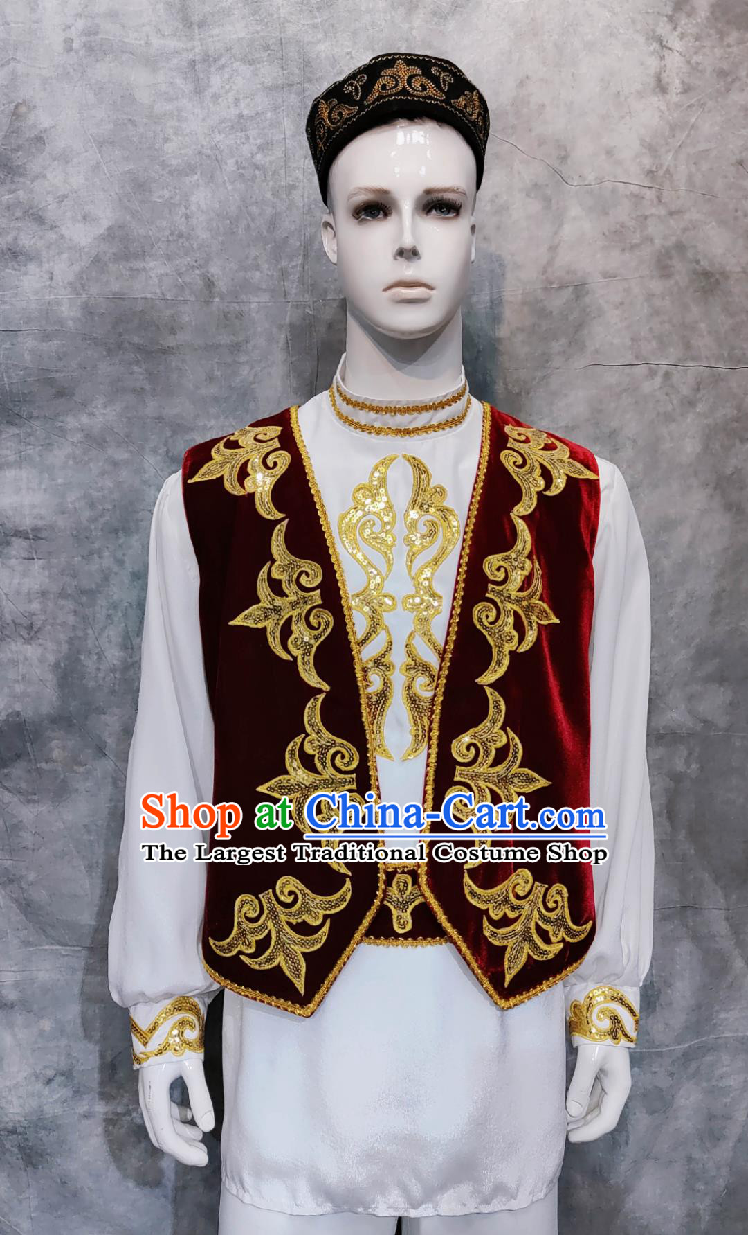 Chinese Kazak National Minority Stage Performance Outfit Xinjiang Folk Dance Costume China Kazakh Ethnic Male Clothing