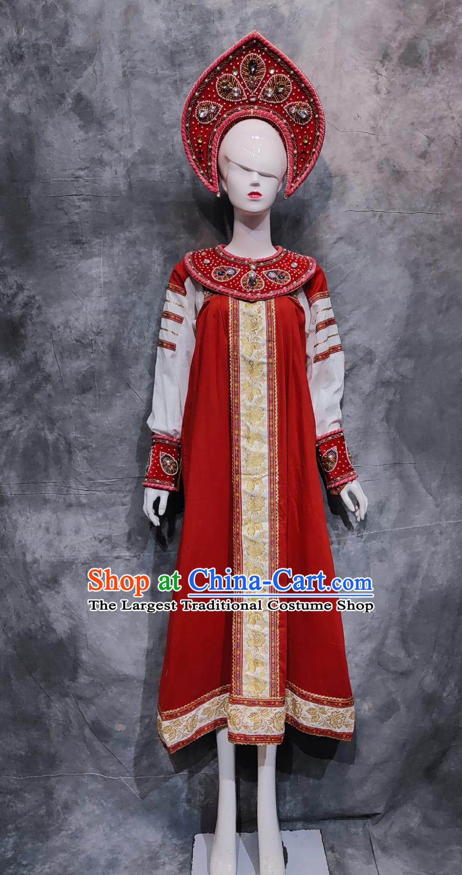 Chinese Russian Ethnic Woman Festival Clothing Xinjiang National Minority Stage Performance Red Dress China Traditional Dance Costume