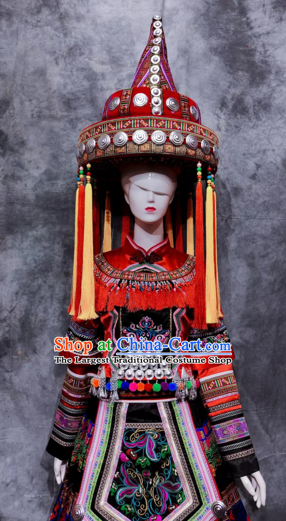China Guizhou March rd Festival Dress Traditional Chinese Yao Ethnic Wedding Costume National Minority Woman Clothing