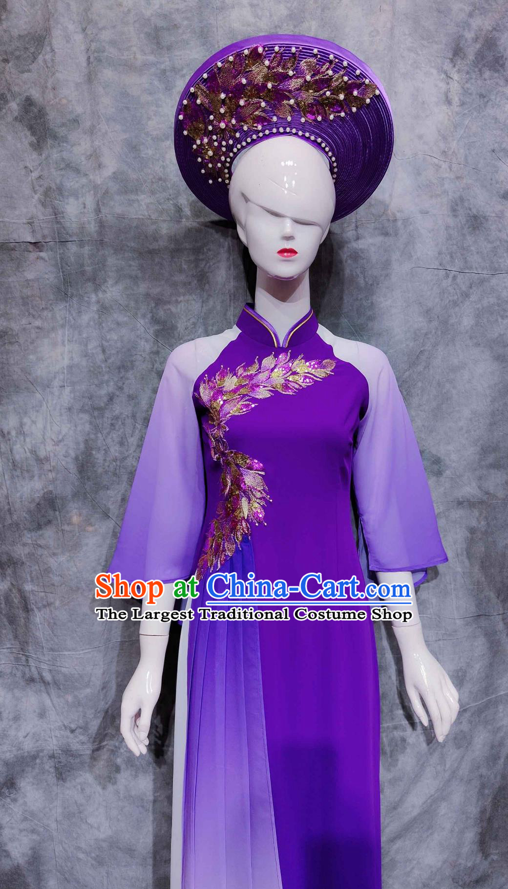 Traditional Guangxi Travel March rd Festival Purple Dress Chinese Ethnic Dance Costume China Jing National Minority Woman Clothing
