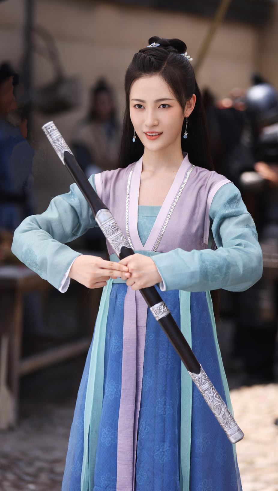 Traditional Hanfu Costume TV Series The Legend of An Le Swordswoman Yuan Shu Blue Dress Ancient China Heroine Clothing