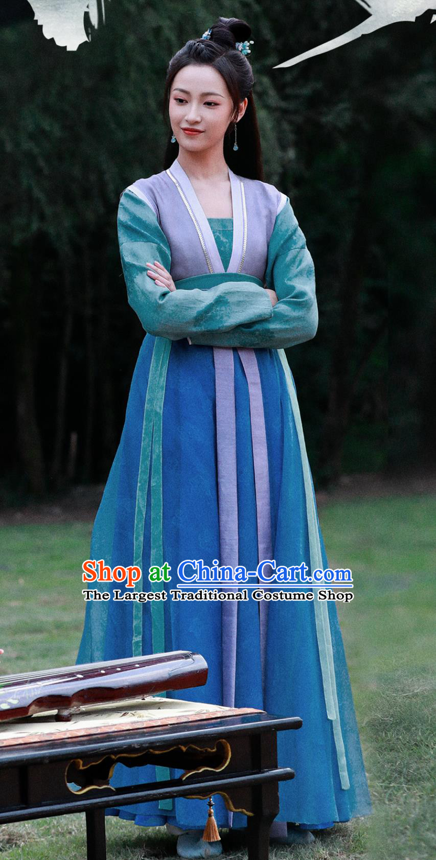 Traditional Hanfu Costume TV Series The Legend of An Le Swordswoman Yuan Shu Blue Dress Ancient China Heroine Clothing