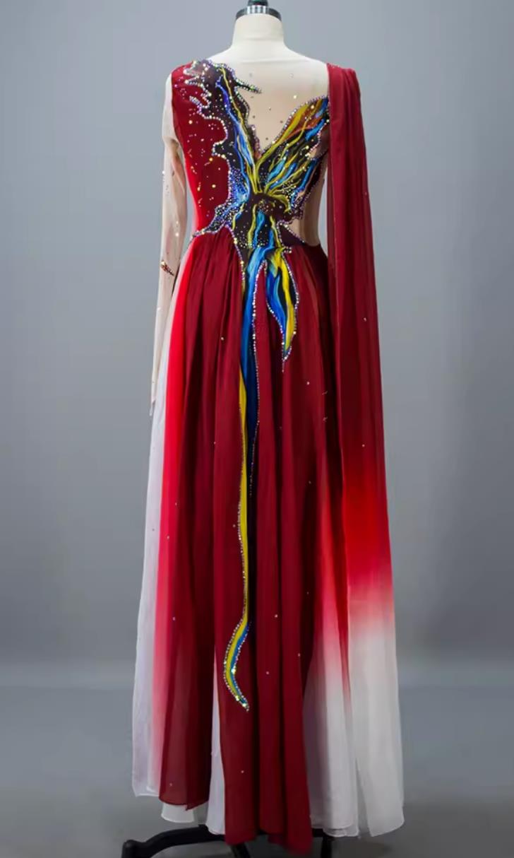 Chinese Tao Li Cup Dance Contest Program Yi Hong Zhuang Replica Costume China Classical Dance Red Dress