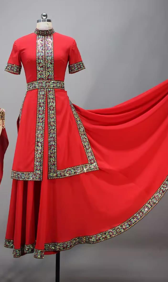 Chinese Dance Contest Program Uyghur Nationality Dance Pamir Lady Replica Costume China Xinjiang Ethnic Dance Red Dress