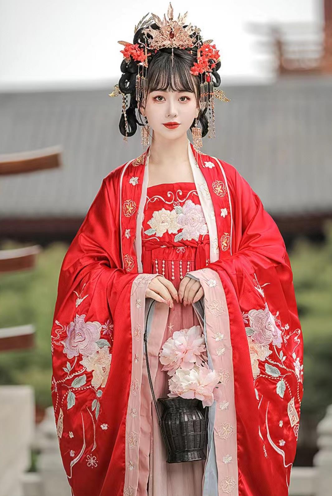 Chinese Tang Dynasty Bride Red Dress Ancient China Princess Costume Traditional Wedding Clothing