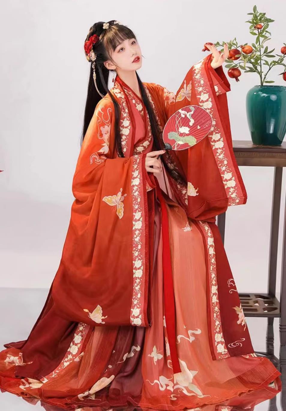 Traditional Wedding Clothing Chinese Jin Dynasty Bride Red Dress Ancient China Princess Costume