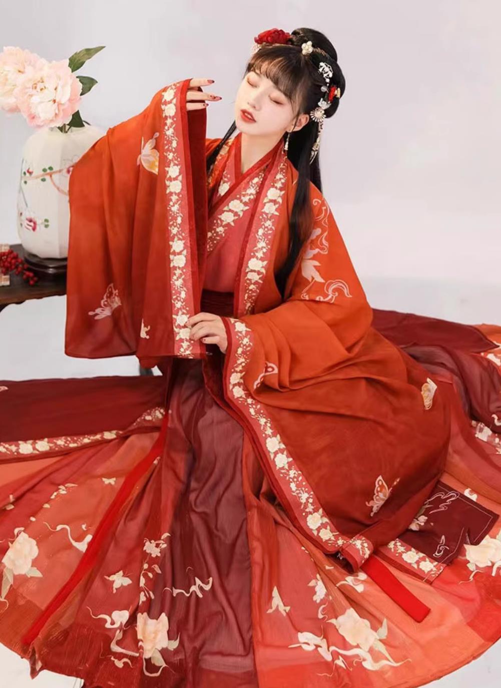 Traditional Wedding Clothing Chinese Jin Dynasty Bride Red Dress Ancient China Princess Costume