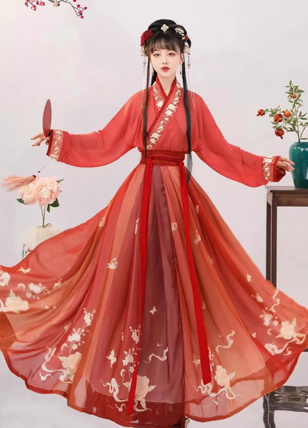 Traditional Wedding Clothing Chinese Jin Dynasty Bride Red Dress Ancient China Princess Costume