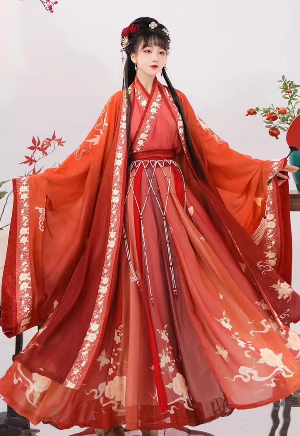 Traditional Wedding Clothing Chinese Jin Dynasty Bride Red Dress Ancient China Princess Costume