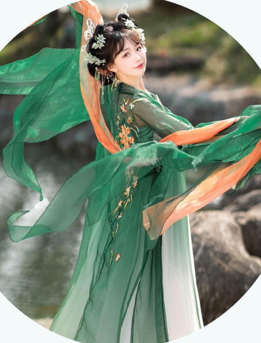 Chinese Tang Dynasty Royal Princess Green Dress Ancient China Fairy Costume Traditional Hanfu Clothing