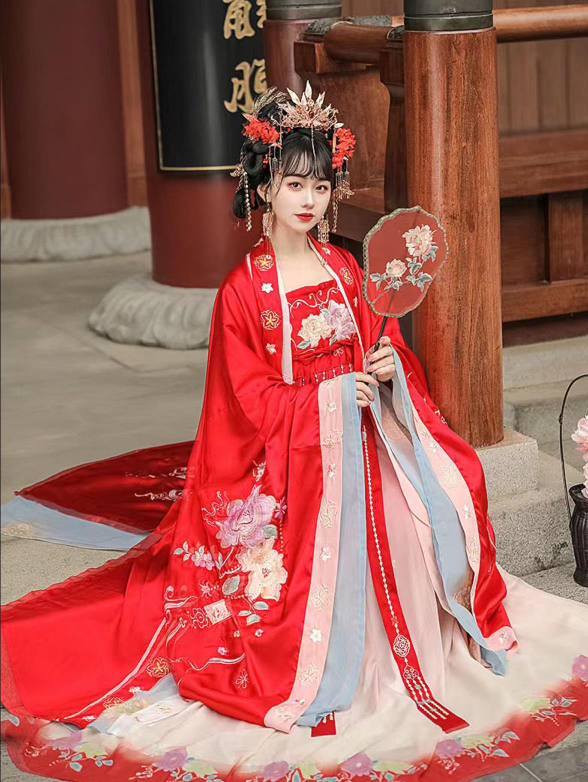 Chinese Tang Dynasty Bride Red Dress Ancient China Princess Costume Traditional Wedding Clothing