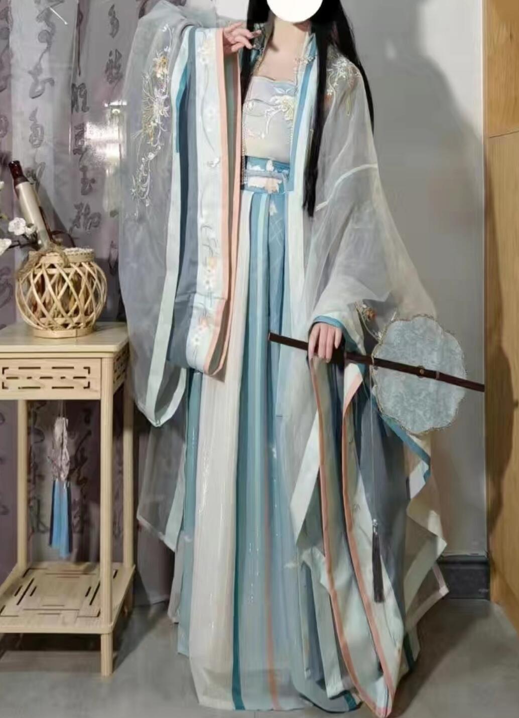 Ancient China Song Dynasty Palace Princess Costumes Chinese Traditional Blue Hanfu