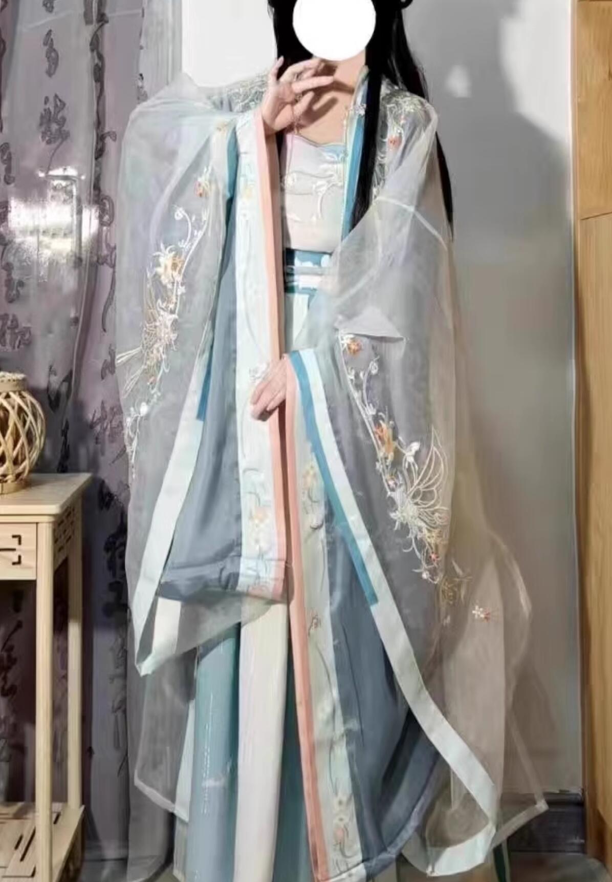 Ancient China Song Dynasty Palace Princess Costumes Chinese Traditional Blue Hanfu