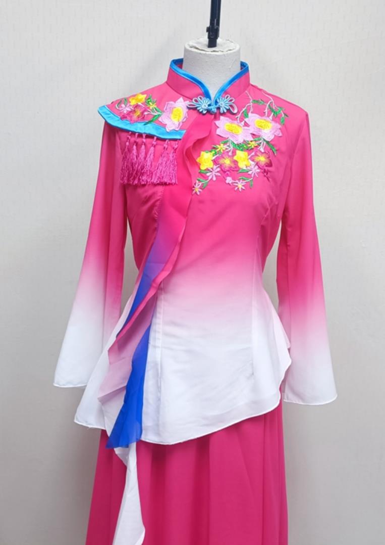 Women Group Performance Pink Outfit China Yangko Dance Clothing Chinese Folk Dance Costume