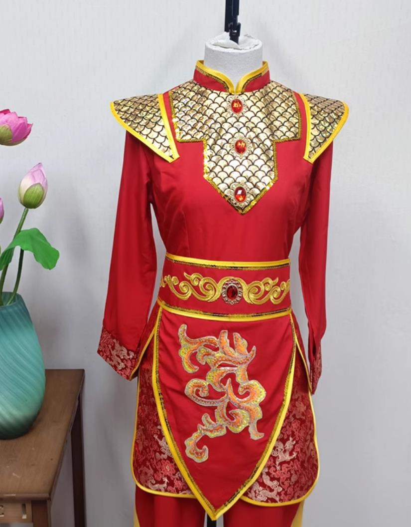 Women Group Performance Red Outfit China Drum Dance Clothing Chinese Folk Dance Yangko Costume