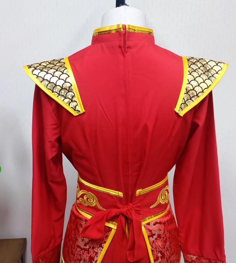 Women Group Performance Red Outfit China Drum Dance Clothing Chinese Folk Dance Yangko Costume