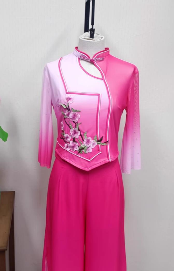 Chinese Folk Dance Jiaozhou Yangko Costume Women Group Performance Pink Outfit China Yangge Dance Clothing