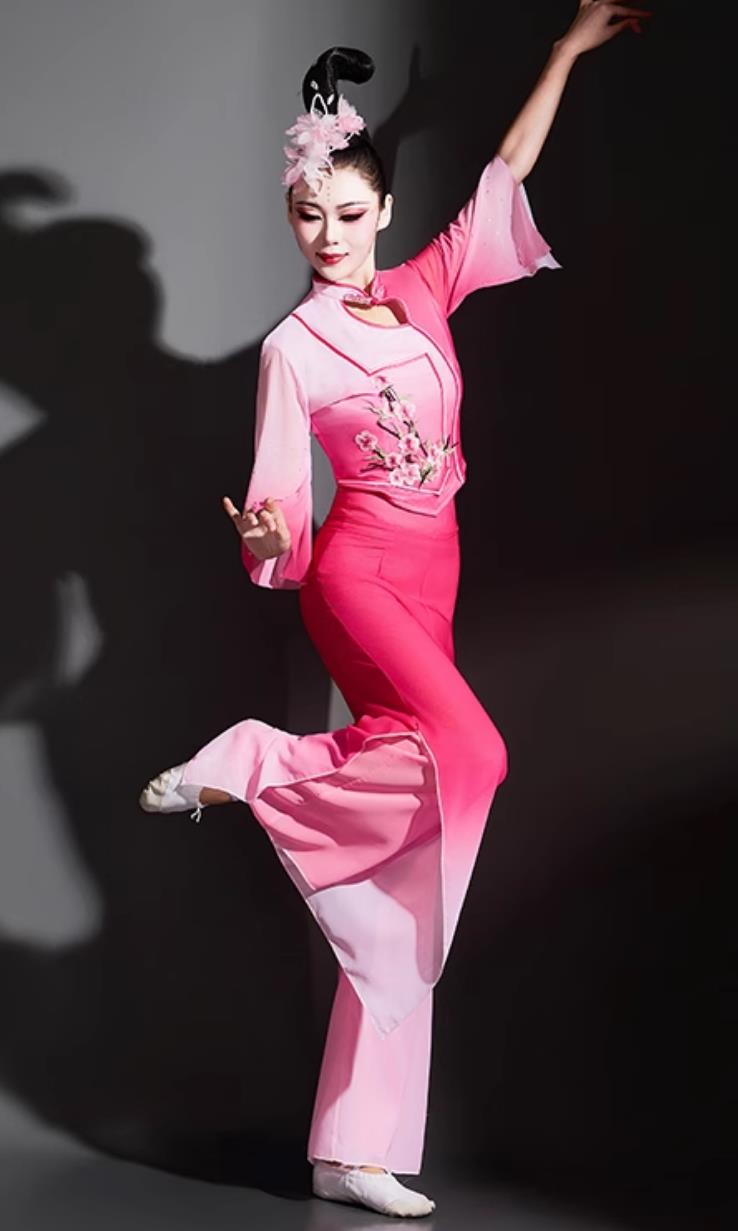 Chinese Folk Dance Jiaozhou Yangko Costume Women Group Performance Pink Outfit China Yangge Dance Clothing