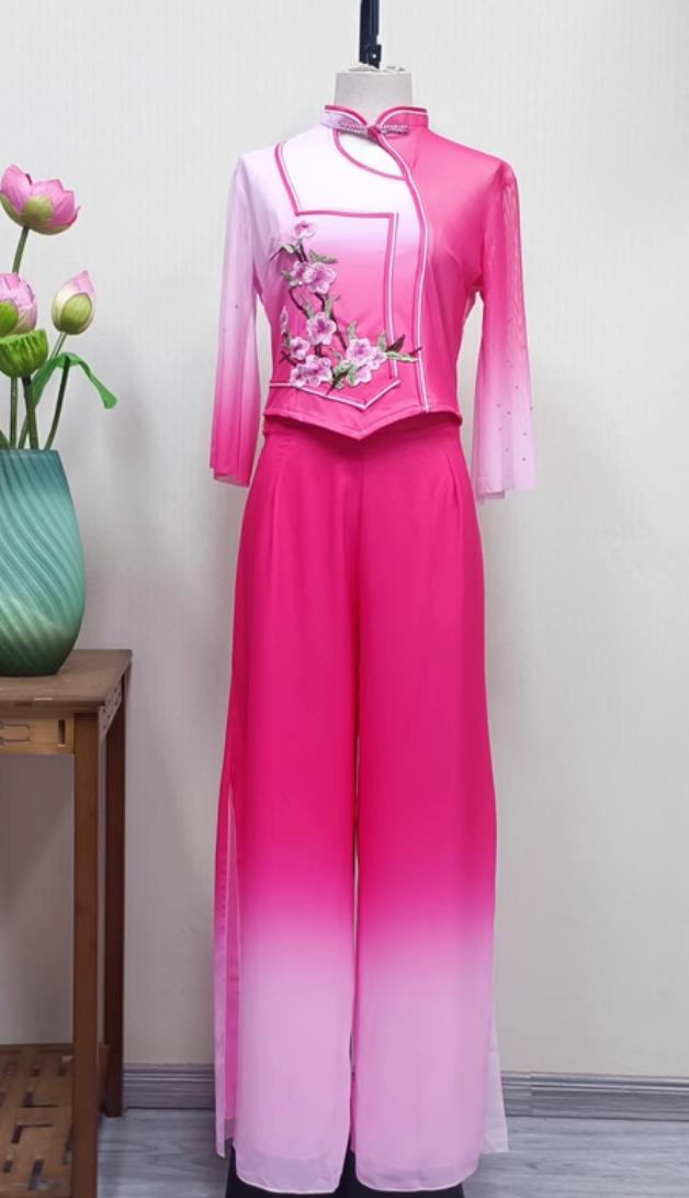 Chinese Folk Dance Jiaozhou Yangko Costume Women Group Performance Pink Outfit China Yangge Dance Clothing