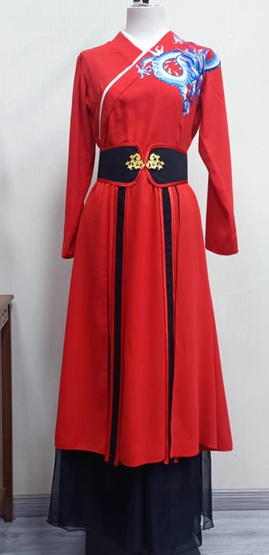 China Sword Dance Clothing Chinese Classical Dance Xue Long Yin Costume Women Group Performance Red Dress