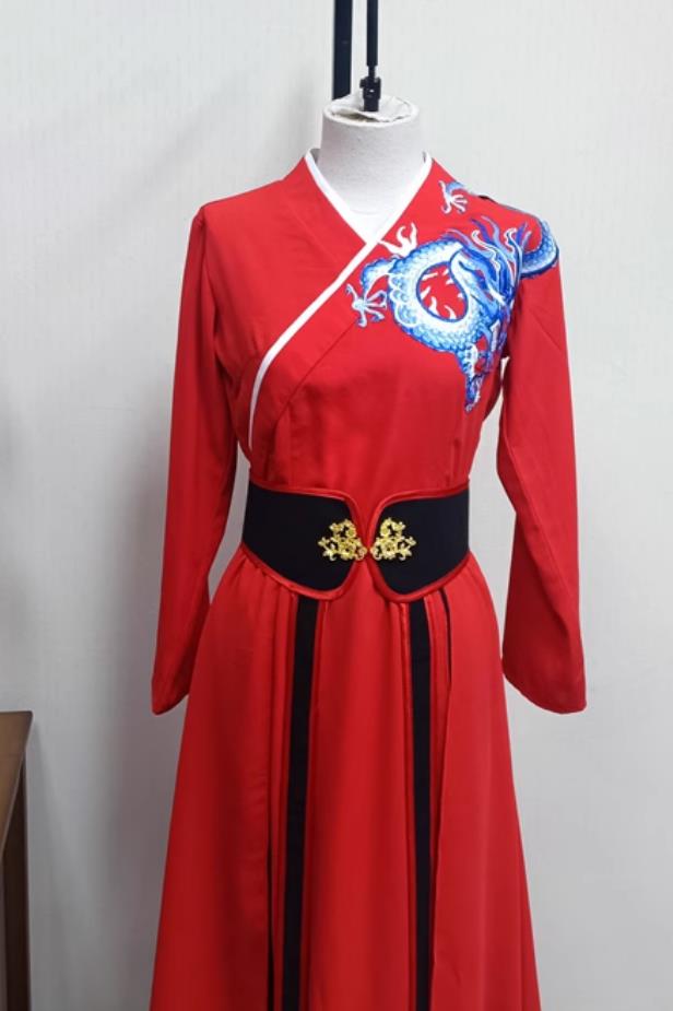 China Sword Dance Clothing Chinese Classical Dance Xue Long Yin Costume Women Group Performance Red Dress