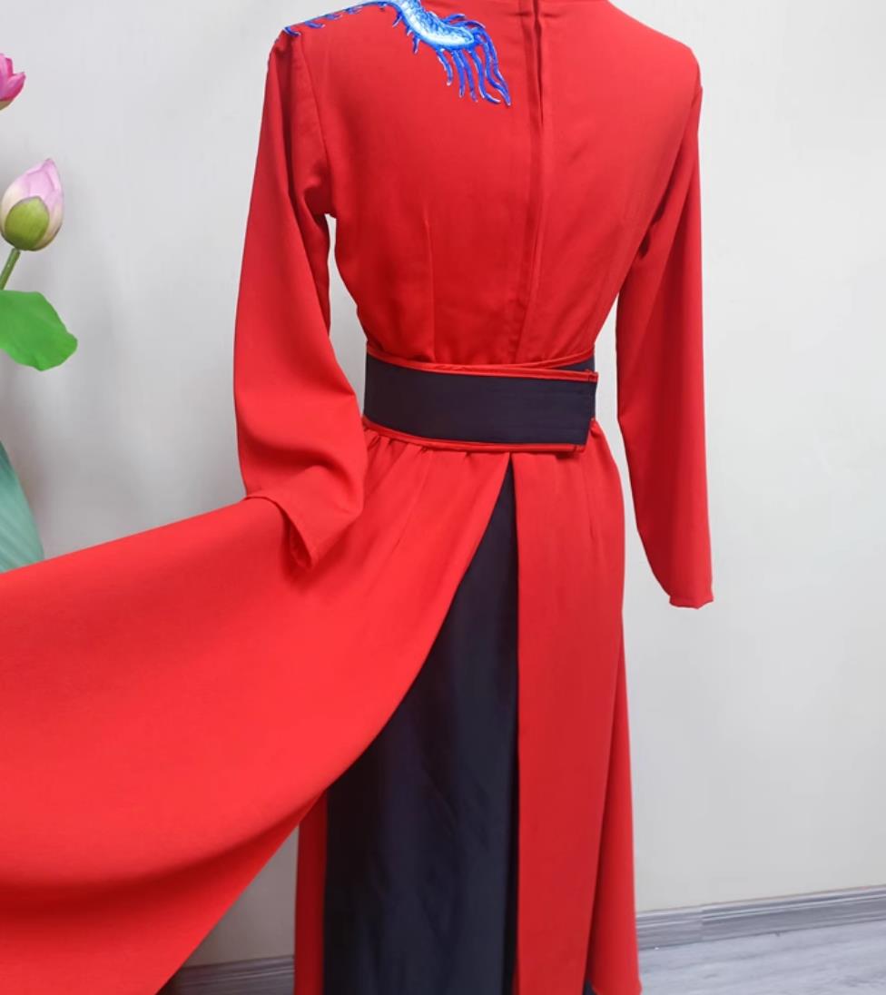 China Sword Dance Clothing Chinese Classical Dance Xue Long Yin Costume Women Group Performance Red Dress