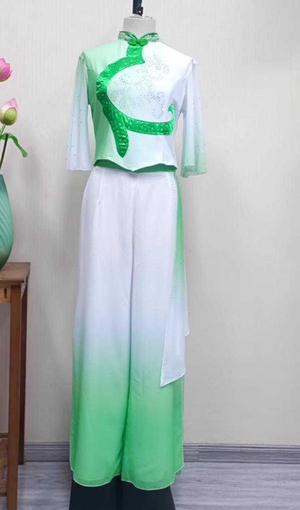 Women Group Performance Green Outfit China Yangko Dance Clothing Chinese Folk Dance Costume