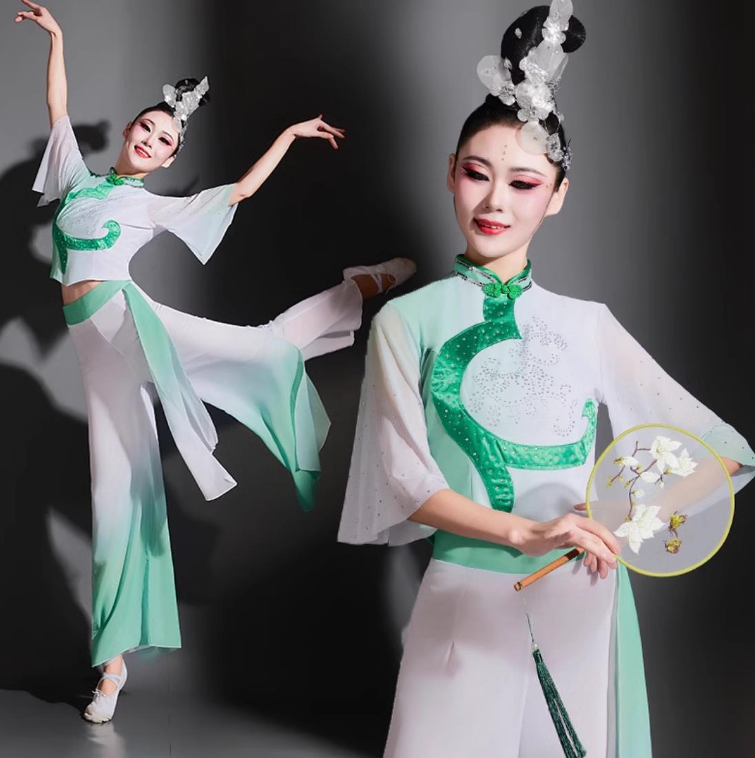 Women Group Performance Green Outfit China Yangko Dance Clothing Chinese Folk Dance Costume