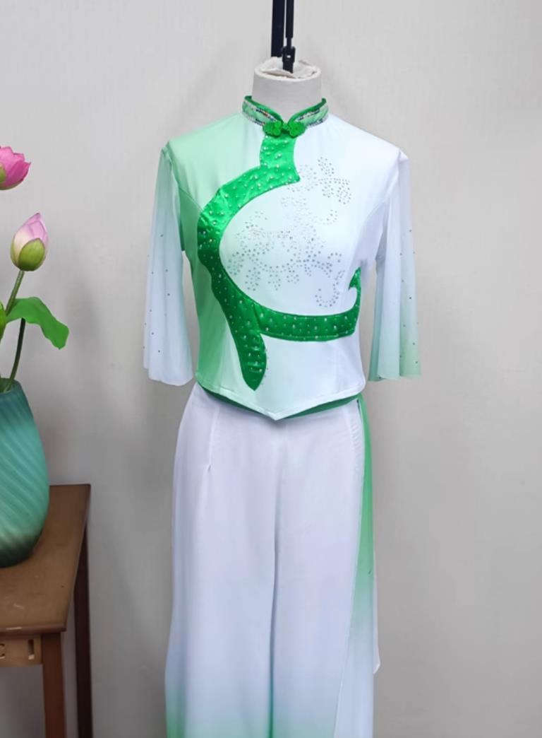 Women Group Performance Green Outfit China Yangko Dance Clothing Chinese Folk Dance Costume