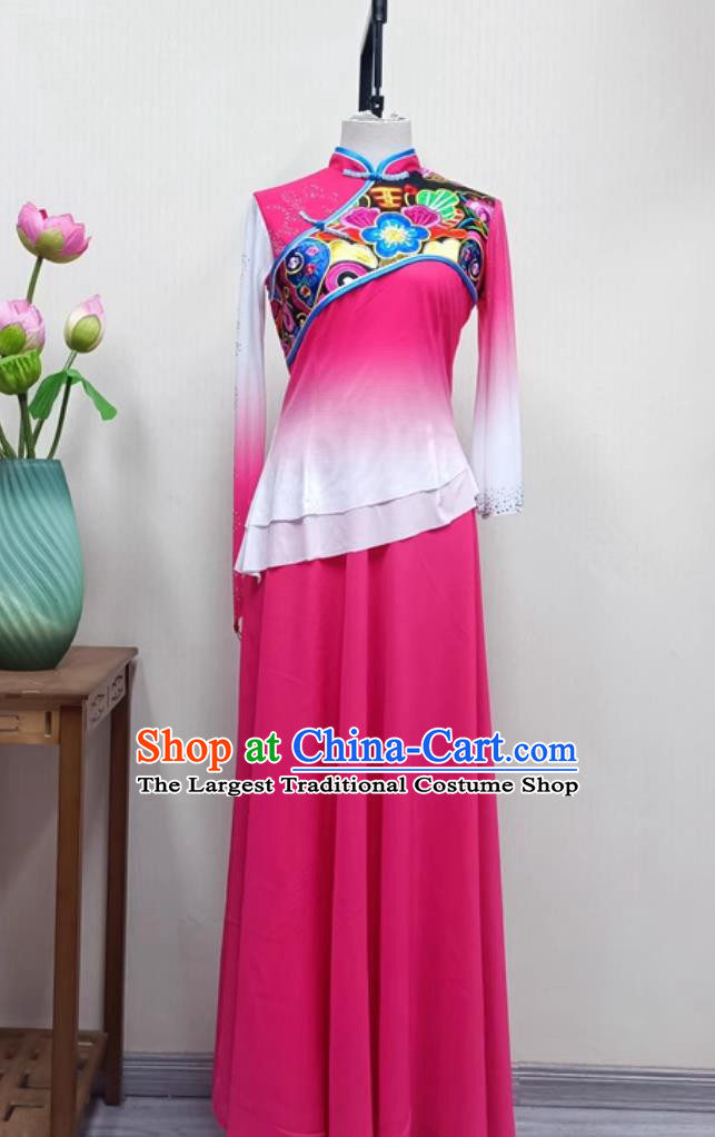 China Fan Dance Clothing Chinese Folk Dance Yangko Costume Women Group Performance Pink Outfit