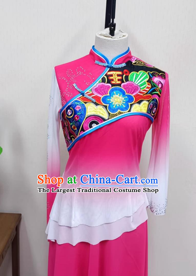 China Fan Dance Clothing Chinese Folk Dance Yangko Costume Women Group Performance Pink Outfit