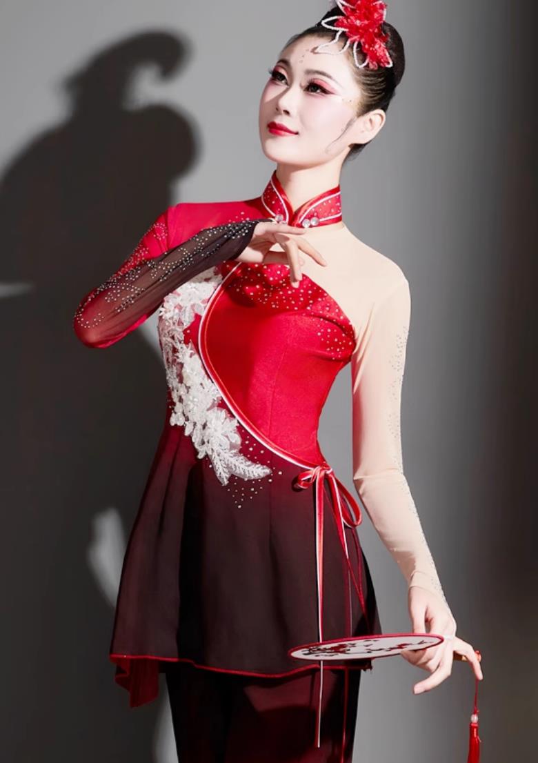 Chinese Yangko Dance Dragon Raiser Costume Women Group Performance Red Outfit China Jiaozhou Folk Dance Clothing