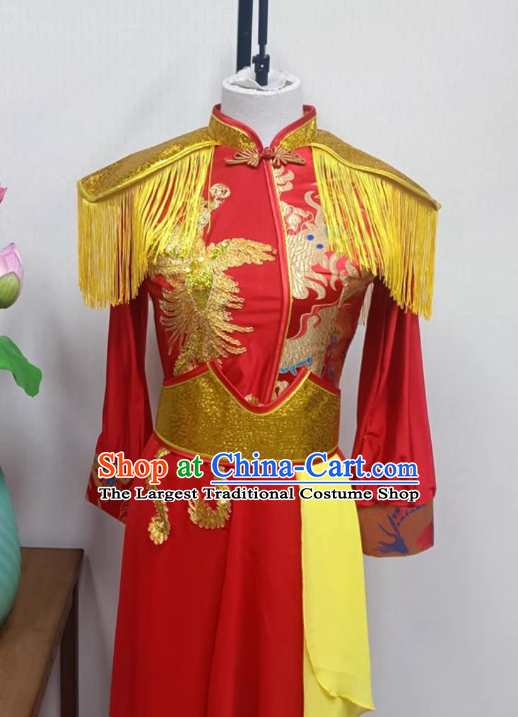 China Jiaozhou Folk Dance Clothing Chinese Yangko Dance Drum Costume Women Group Performance Red Outfit